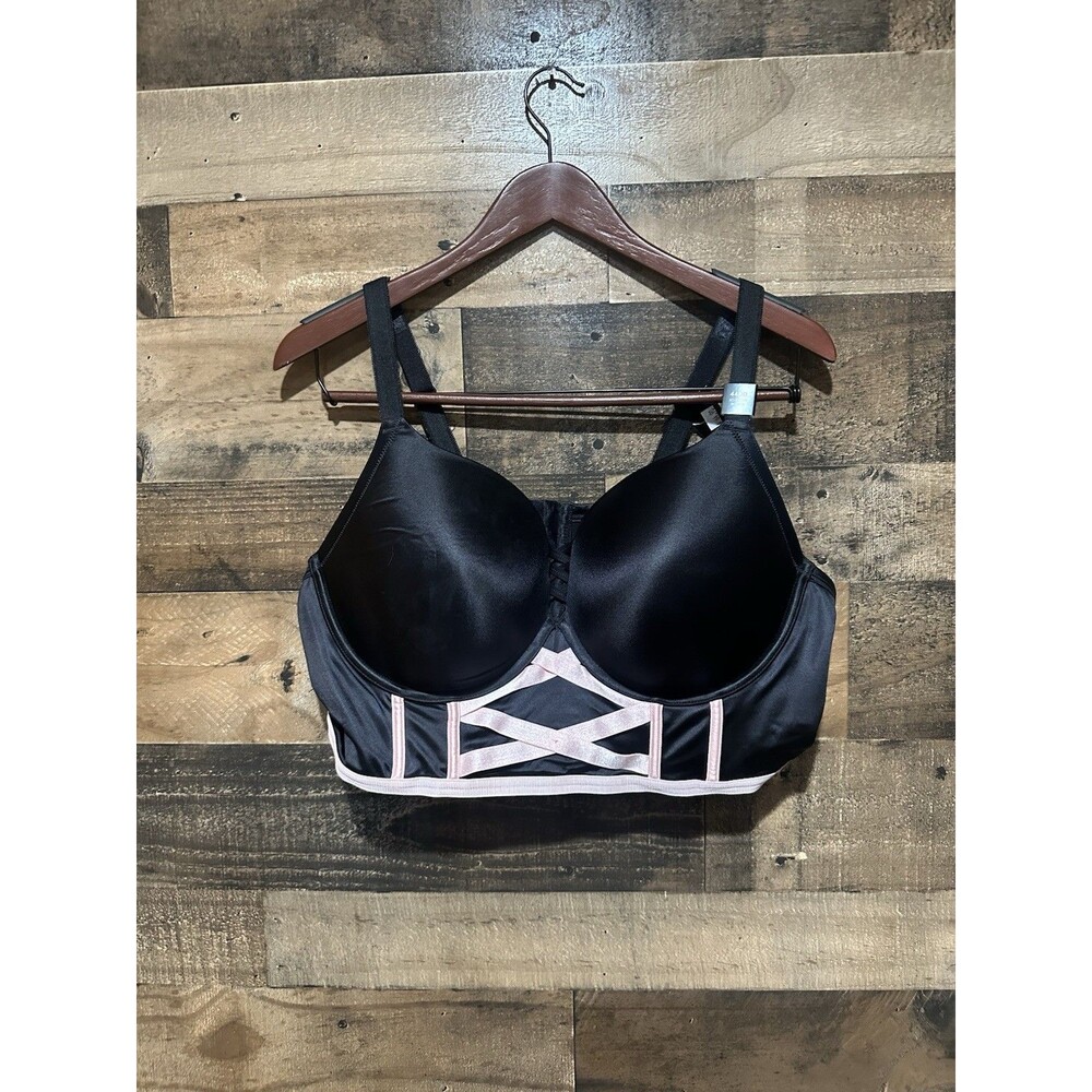 Torrid NWT 44DD XO Plunge Push Up Shine Chalk Black Pink $64 Womens